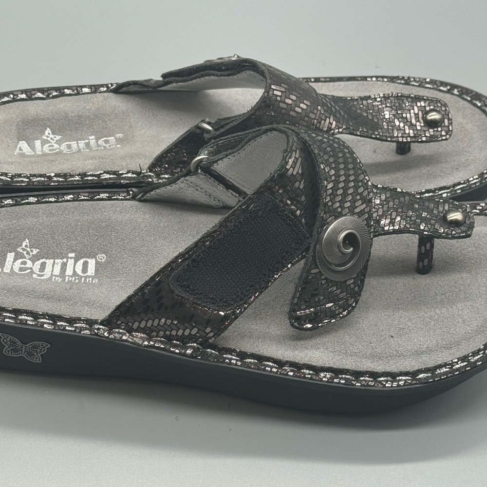 Alegria Carina Pewter Dazzler Thong Toe Post Sandals sz 42 Womans US 11 Org $110 - Picture 3 of 7